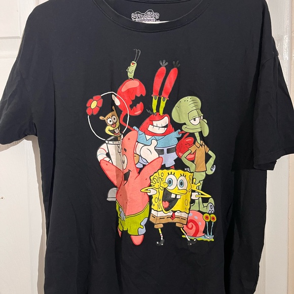 SpongeBob Squarepants Tops - SpongeBob Squarepants Black Tee with White Logo Print